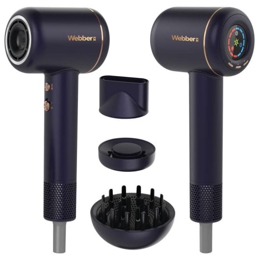 Ionen Föhn WEBBER 05HD-1698 1600W 3 Temperaturstufen 3 Geschwindigkeiten Diffusor Konzentrator Blau Gold
