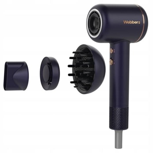 Ionen Föhn WEBBER 05HD-1698 1600W 3 Temperaturstufen 3 Geschwindigkeiten Diffusor Konzentrator Blau Gold