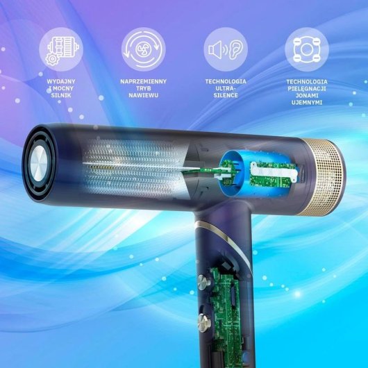 Secador de Pelo Iónico WEBBER 05HD-1998F 2000W 2 Temperaturas 3 Velocidades con Difusor Plegable Navy Oro