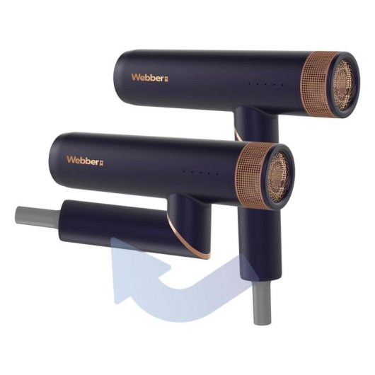 Secador de Pelo Iónico WEBBER 05HD-1998F 2000W 2 Temperaturas 3 Velocidades con Difusor Plegable Navy Oro