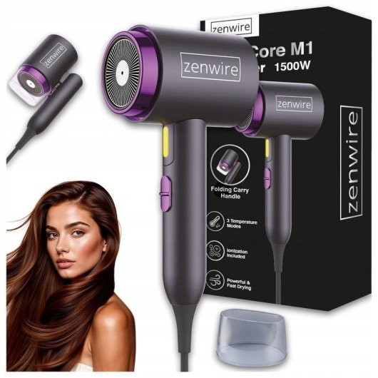 Reiseföhn Ionen-Technologie Klappbar Zenwire 1232161 1500W 3 Temperaturstufen 3 Geschwindigkeiten Schwarz Violett