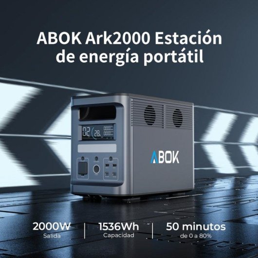 Estación de energía ABOK Ark2000 3072Wh 8 puertos LiFePO4 Pantalla LCD Carga solar UPS