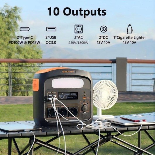 Estación de energía NECESPOW N1200 1102,5Wh 10 puertos AC, USB, DC Batería LiFePO4 Luz LED integrada