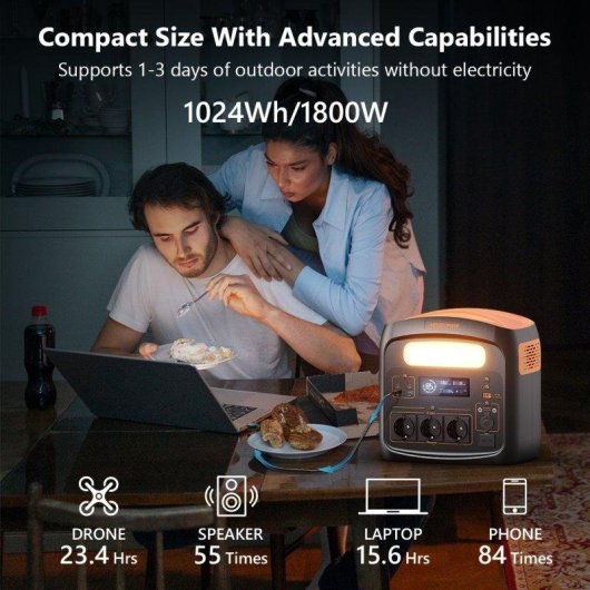 Estación de energía NECESPOW N1200 1102,5Wh 10 puertos AC, USB, DC Batería LiFePO4 Luz LED integrada