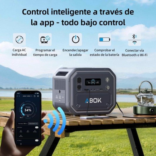 Estación de energía ABOK Ark2800 2160Wh 2800W 4 puertos PD 140W LiFePO4 Luz LED 360°
