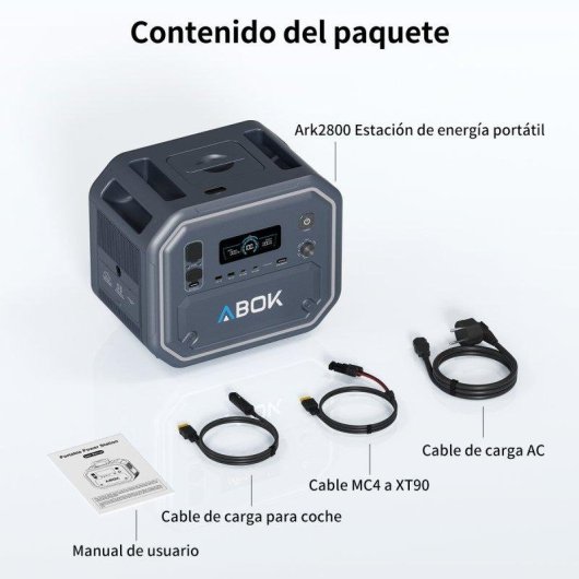 Estación de energía ABOK Ark2800 2160Wh 2800W 4 puertos PD 140W LiFePO4 Luz LED 360°
