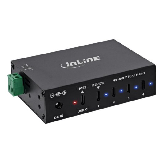 Hub InLine 4 puertos USB-C 5 Gb/s modelo 35396D con adaptador AC