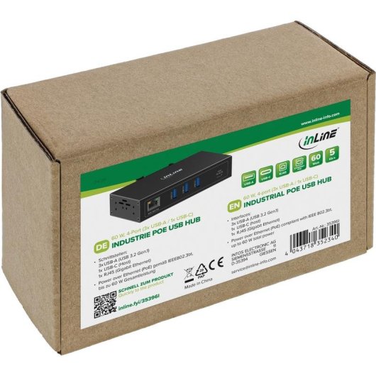 Hub InLine 4 porte 5 Gbps Gigabit Ethernet modello 35396I PoE