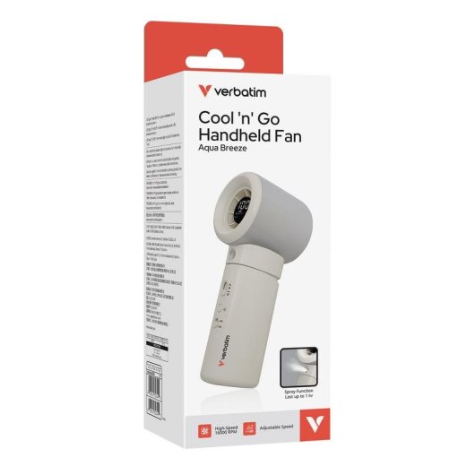 Mini-Handventilator Verbatim 32344 6,5W 16000RPM 3000mAh Display USB Weiß Silber