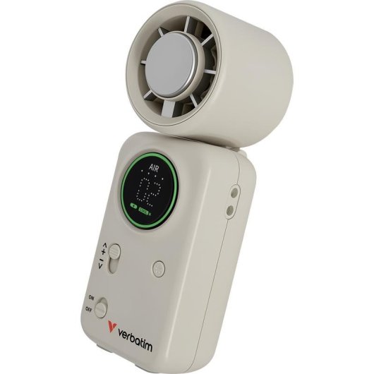 Mini-Handventilator Verbatim 32346 10W 16000RPM Akku 4000mAh Display USB Weiß Silber