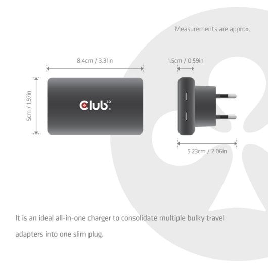 Cargador USB-C GaN 65W Club 3D CAC-1935 Dos Puertos PD3.1 PPS