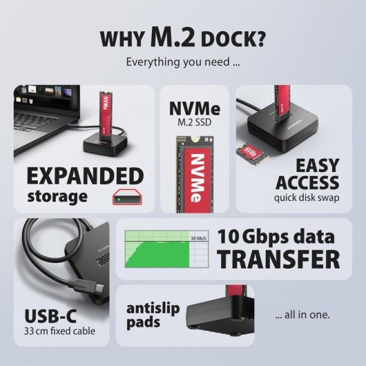 Basis zur SSD M2 Verbindung Axagon ADSA-M2C11L USB 3.2 Gen 2 Type-C Schwarz