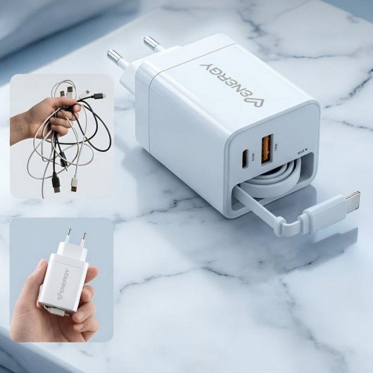 Cargador Retráctil ENERGY SISTEM con Cable USB-C Integrado