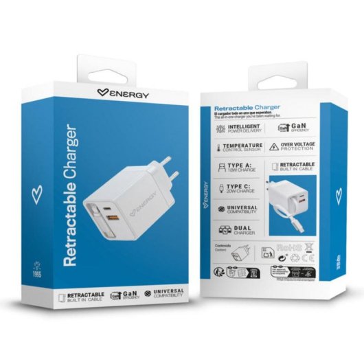 Cargador Retráctil ENERGY SISTEM con Cable USB-C Integrado