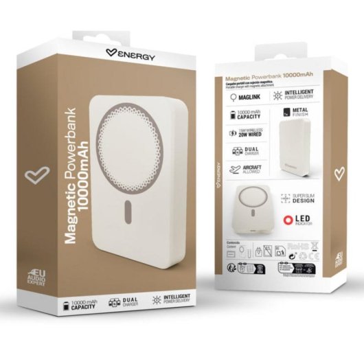 Power Bank ENERGY SISTEM 10000 mAh 20 W Apta para avión Champagne