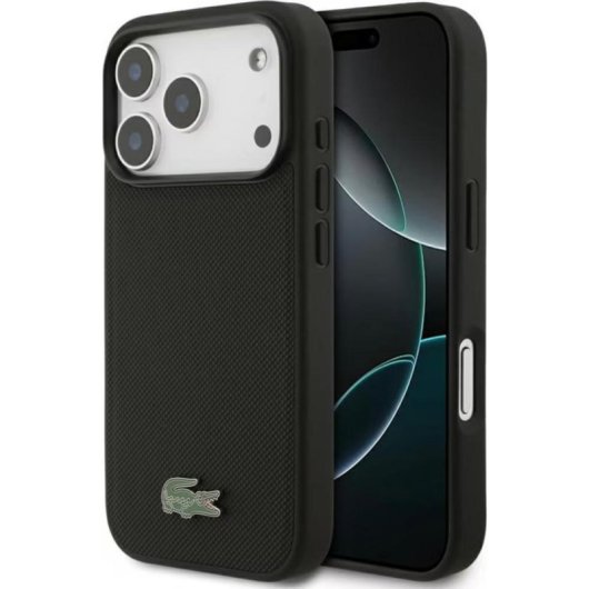 Funda para móvil Lacoste Backcover PC TPU Preto com logo metálico para iPhone 17 Pro