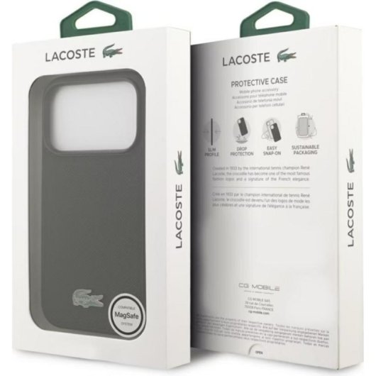 Funda para móvil Lacoste Backcover PC TPU Preto com logo metálico para iPhone 17 Pro
