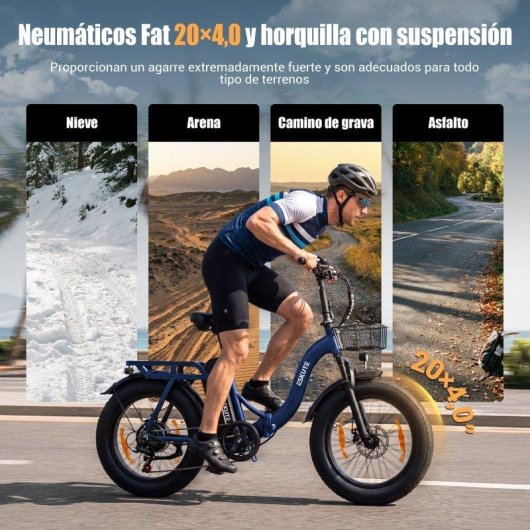Bicicleta eléctrica Eskute D202 Motor 250W Batería 48V 20.8Ah Neumáticos 20" Azul