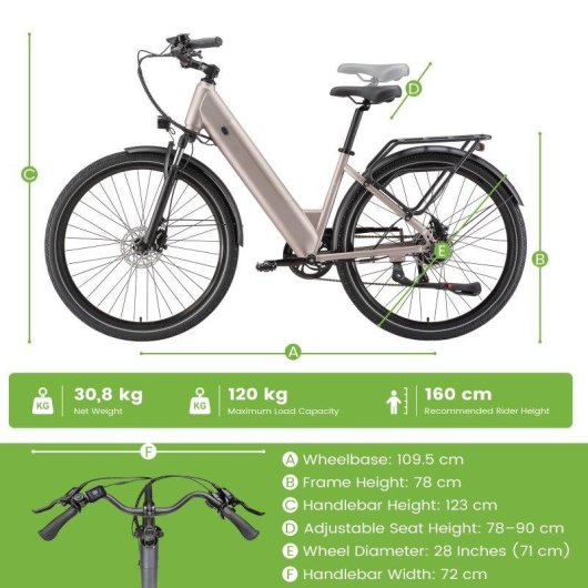 Velo Electrique Maxturn Lira Batterie 48V 15Ah Pneus 28 Dore