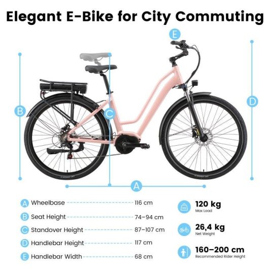 Bicicleta eléctrica Maxturn Urban 8 250W 28" cuadro bajo