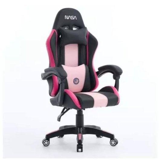 Chaise de bureau NASA Noir/Rose avec tete et accoudoirs reglables