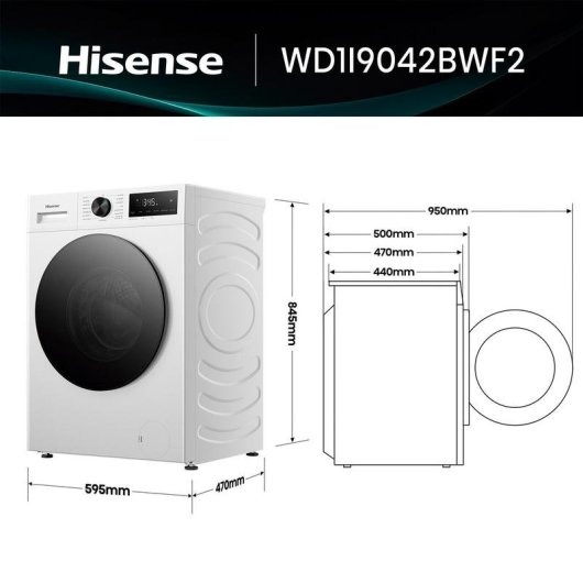 Lavasecadora Hisense 9 kg A WD1I9042BWF2 con tecnología Inverter y vapor