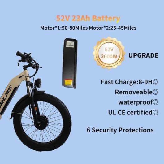 Bicicleta Eletrica ORLMS MN-6 Duplo motor 1000W 52V23Ah 26 polegadas
