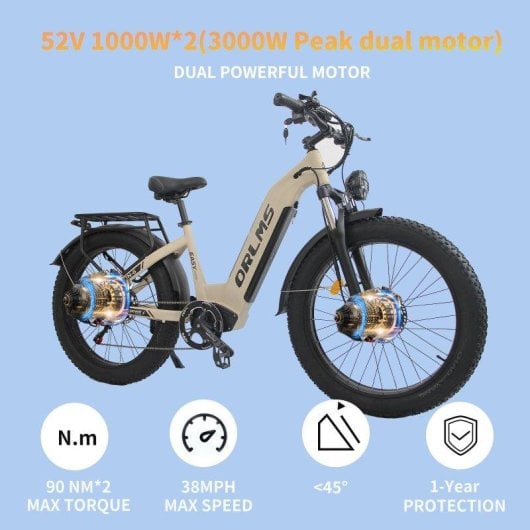 Bicicleta Eletrica ORLMS MN-6 Duplo motor 1000W 52V23Ah 26 polegadas
