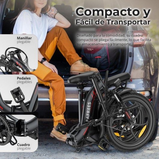 Bicicleta elétrica FAFREES F20+ 250W dobrável suspensão dianteira