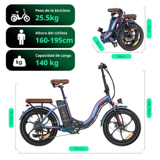 Bicicleta Eletrica Fafrees F20 Pro 250W 36V 20Ah Roxo