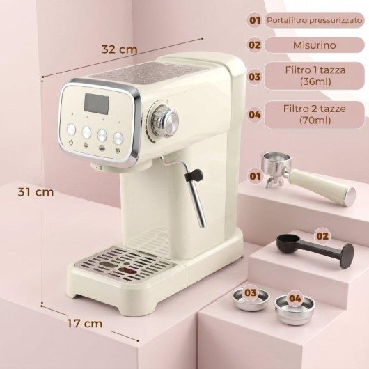 Cafetière expresso semiautomatique Rolipo 1350W 20 Bars 1,2 L avec buse vapeur