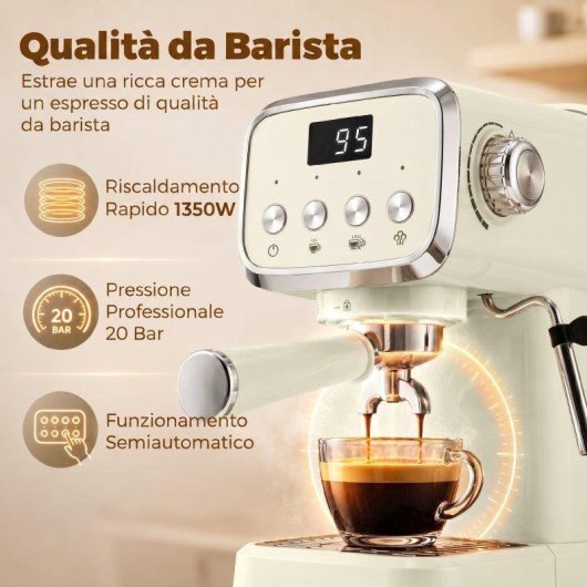 Cafetière expresso semiautomatique Rolipo 1350W 20 Bars 1,2 L avec buse vapeur