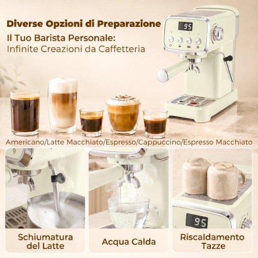 Cafetière expresso semiautomatique Rolipo 1350W 20 Bars 1,2 L avec buse vapeur