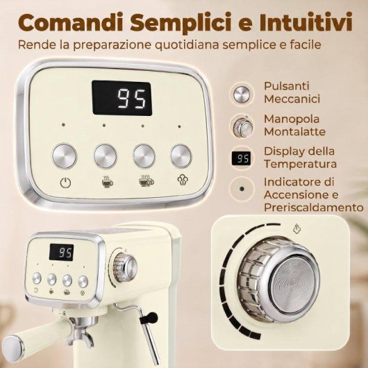Cafetière expresso semiautomatique Rolipo 1350W 20 Bars 1,2 L avec buse vapeur