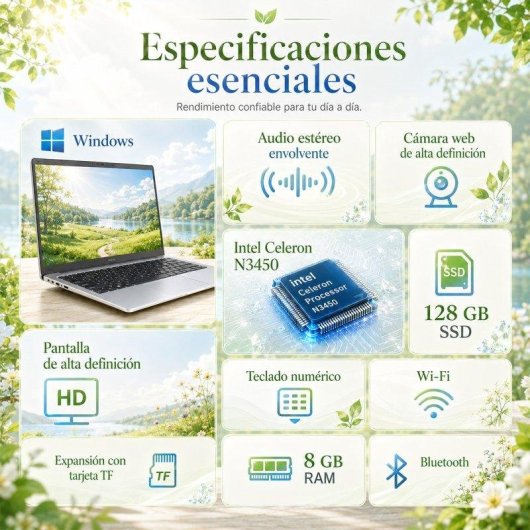 Portátil LPNAWZ 14,1" Intel Celeron N3450 8GB 128GB SSD Windows 10 Plata