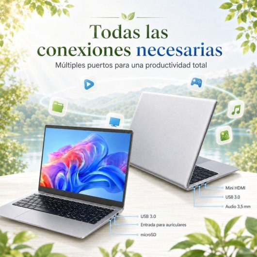 Portátil LPNAWZ 14,1" Intel Celeron N3450 8GB 128GB SSD Windows 10 Plata