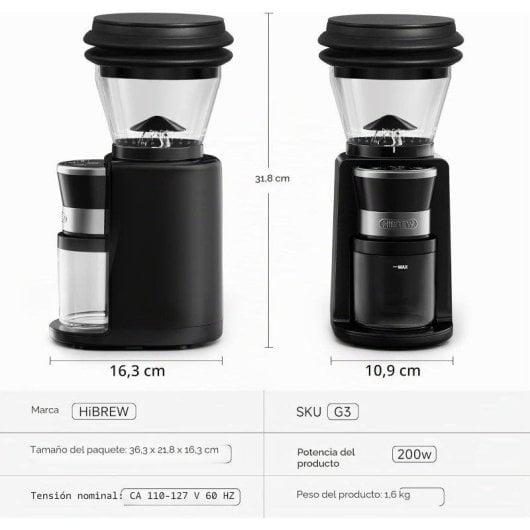 Macinacaffè Elettrico HiBREW G3 210 g 31 livelli Inox