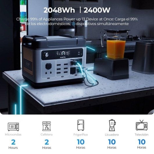 Estação de energia Oukitel P2001 Plus 2048Wh 4 portas AC Bateria LiFePO4 Ecrã LCD Wi-Fi Bluetooth