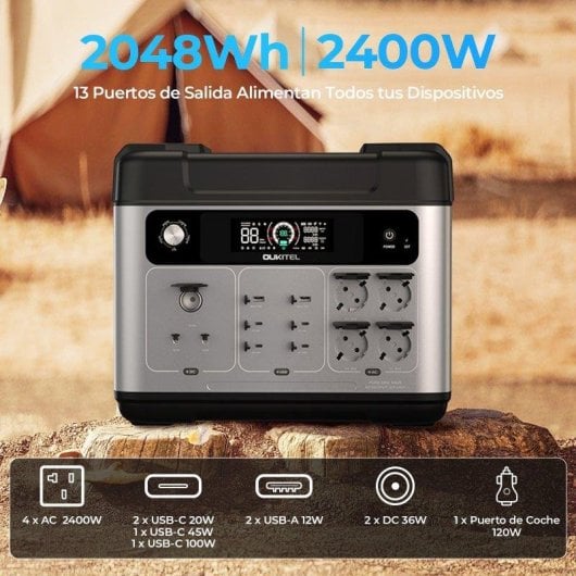 Estação de energia Oukitel P2001 Plus 2048Wh 4 portas AC Bateria LiFePO4 Ecrã LCD Wi-Fi Bluetooth