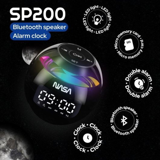 Reveil Bluetooth NASA SP200 Enceinte 3W LED Double Alarme