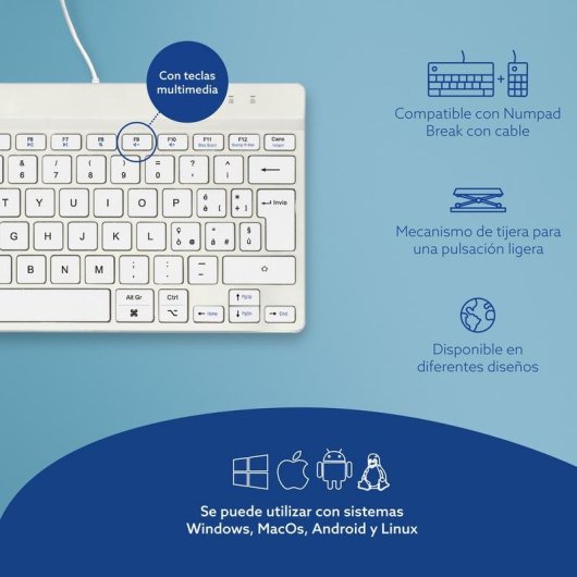 Tastiera R-Go Tools Compact Break ergonomica cablata QWERTY italiano bianca