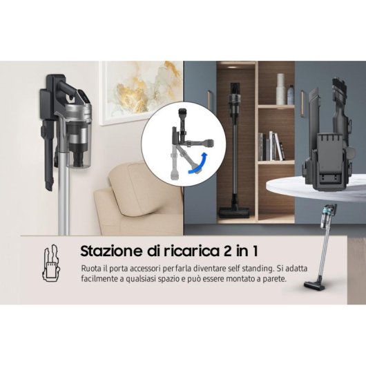 Aspirateur sans Fil Samsung Jet 75 Pet 550W 60 min Brosse Mini Turbo Menthe Argent