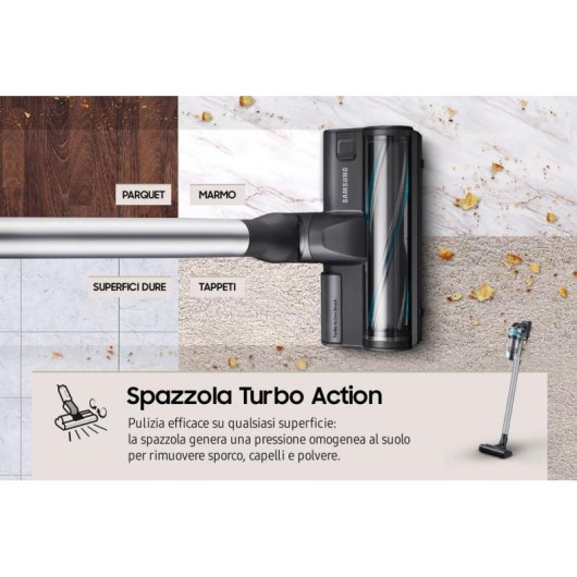 Aspirateur sans Fil Samsung Jet 75 Pet 550W 60 min Brosse Mini Turbo Menthe Argent