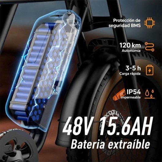 Bicicleta eléctrica URLIFE T2 500W 48V 15,6Ah Fat Tire 20" Doble Suspensión