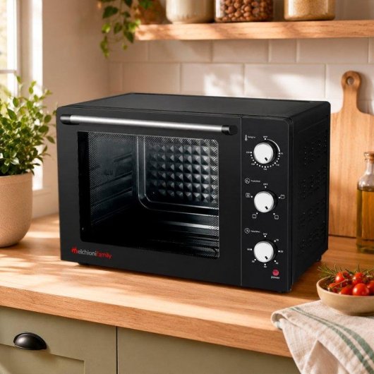 Mini Four Melchioni Family Enjoy 63 63L 2200W Ventilateur Grill Tournebroche Noir