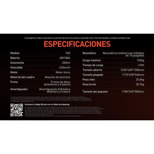 Patinete eléctrico Joyor T6D 600W Autonomía 55km Suspensión frenos disco Negro
