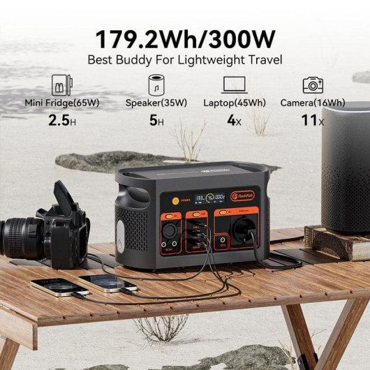 Station d’énergie Flashfish E103 179,2Wh 300W 3 ports USB LiFePO4 Onda Sinusoidale Pure