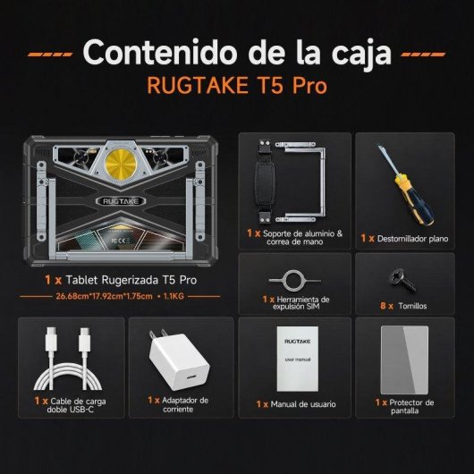 Tablet Rugtake T5 Pro WiFi + 5G 11" 32GB 256GB Negro