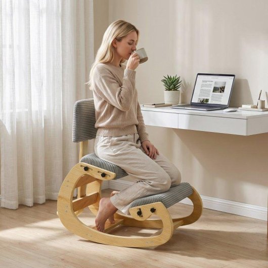 Cadeira Ergonómica de Joelhos HOMCOM Cinza com Encosto em Camurça