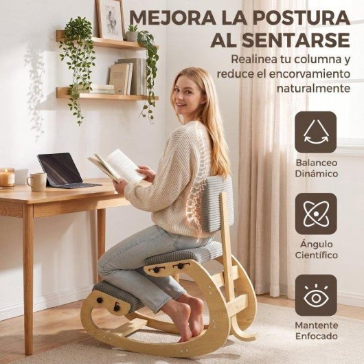 Cadeira Ergonómica de Joelhos HOMCOM Cinza com Encosto em Camurça
